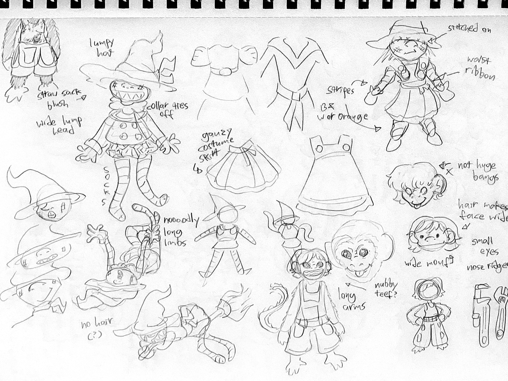 Image: Paper development sketches of Wicka and an unnamed monkey in overalls.